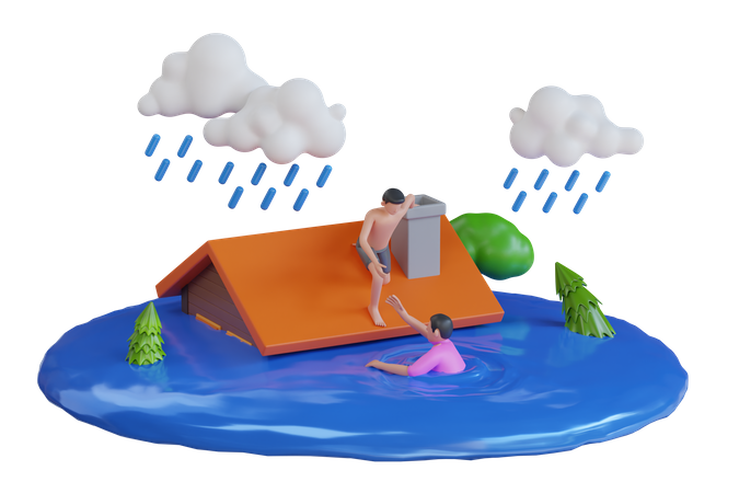 Überschwemmung in der Stadt  3D Illustration
