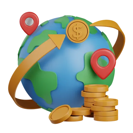 Ubicación de moneda global  3D Icon
