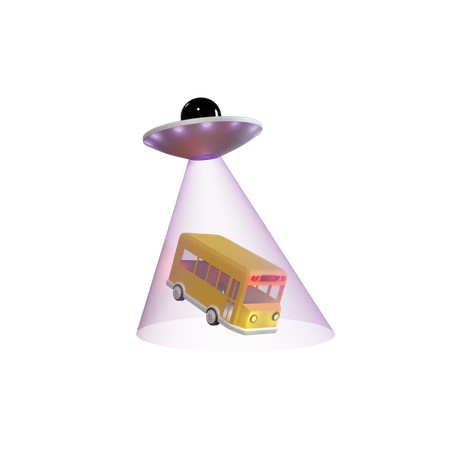 UFO-Entführung eines Schulbusses  3D Illustration