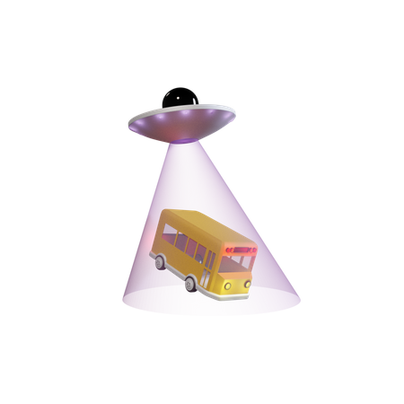 Ufo Kidnapping School Bus  3D Illustration