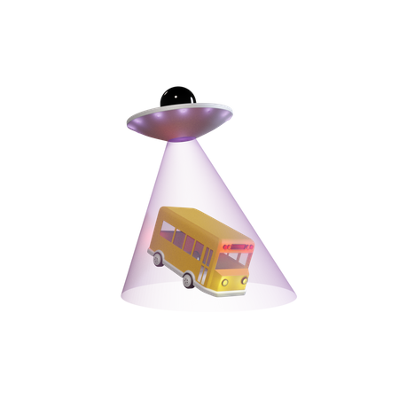 Ufo Kidnapping School Bus 3D Illustration