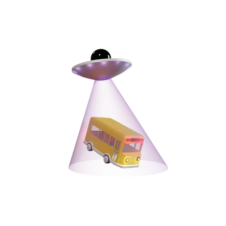 Ufo Kidnapping School Bus  3D Illustration