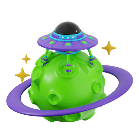Ufo Landed On Moon  3D Icon