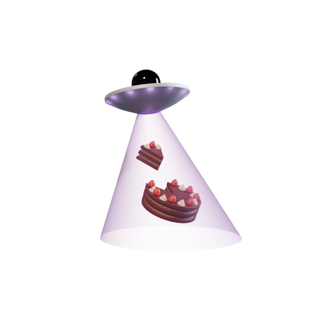 UFO nimmt Kuchen  3D Illustration