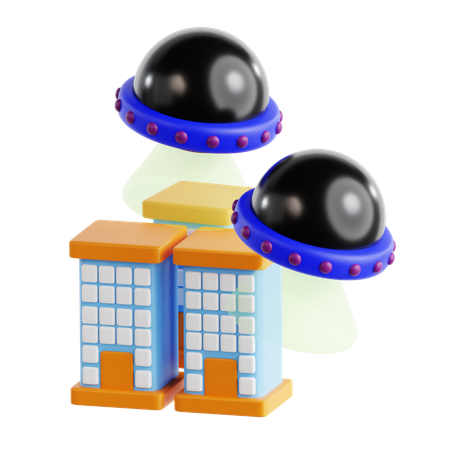 Ufo On Town  3D Icon