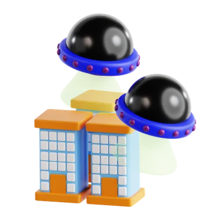 Ufo On Town  3D Icon