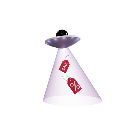 Ufo Pulling Discount Tags  3D Illustration