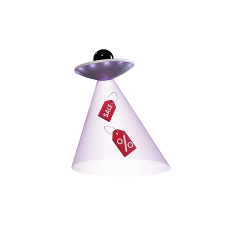 Ufo Pulling Discount Tags  3D Illustration
