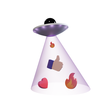 Ufo Pulling Social Media Interaction  3D Illustration