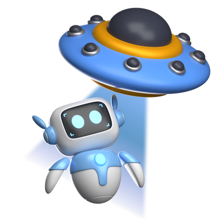 UFO saugte Roboter  3D Illustration