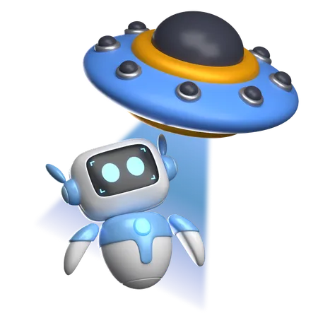 UFO saugte Roboter  3D Illustration