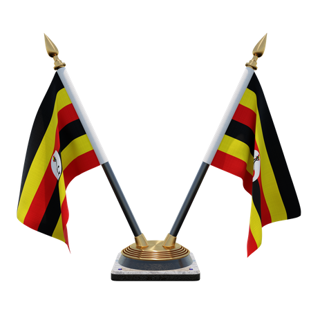 Uganda Double Desk Flag Stand  3D Illustration
