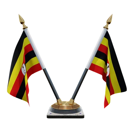 Uganda Double Desk Flag Stand  3D Illustration