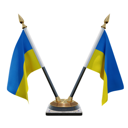 Doppelter Tischflaggenständer für die Ukraine  3D Flag