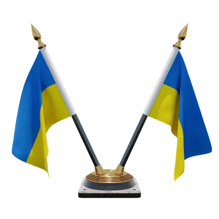 Doppelter Tischflaggenständer für die Ukraine  3D Flag