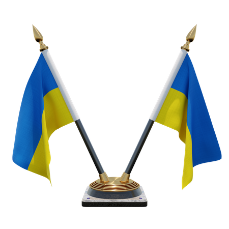 Ukraine Doppelter (V) Tischflaggenständer  3D Icon