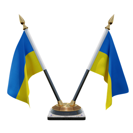 Ukraine Double Desk Flag Stand  3D Illustration