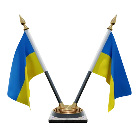 Ukraine Double (V) Desk Flag Stand  3D Icon