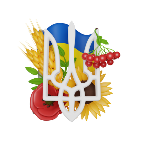 Ukrainian Coat Of Arms In Flowers  3D Icon