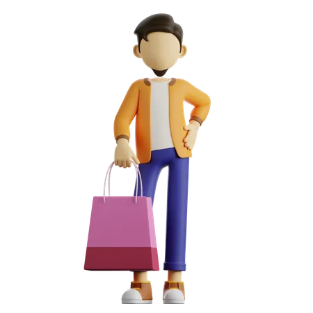 Um homem está fazendo compras  3D Illustration