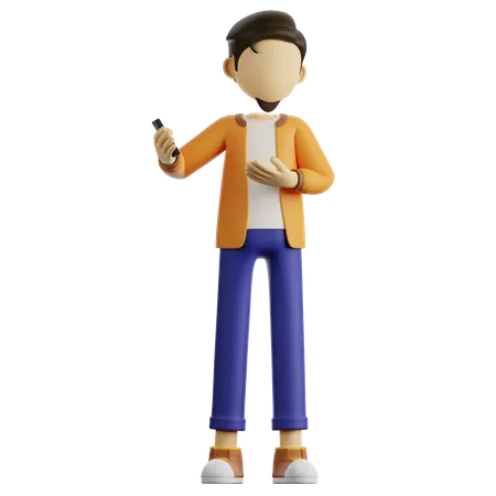 Um homem segurando um smartphone  3D Illustration