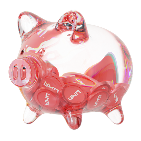 Uma Clear Glass Piggy Bank With Decreasing Piles Of Crypto Coins  3D Icon