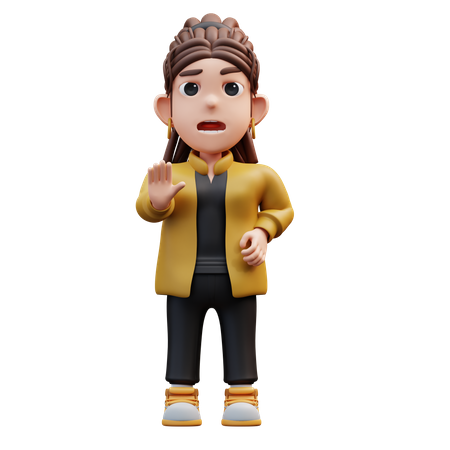 Uma garota estilista em pé com um gesto de parar com a mão  3D Icon