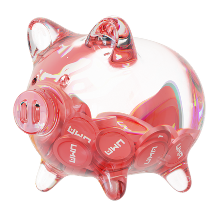 Uma – Sparschwein aus klarem Glas mit abnehmendem Stapel an Kryptomünzen  3D Icon