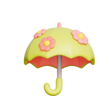 3 D Umbrella With Flower Spring Season Garden Flower 3D Icon
