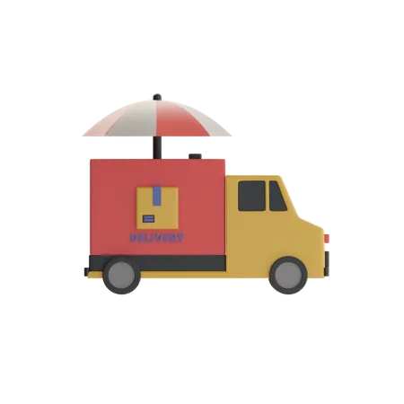 Umbrella and Delivery Truck  3D Icon