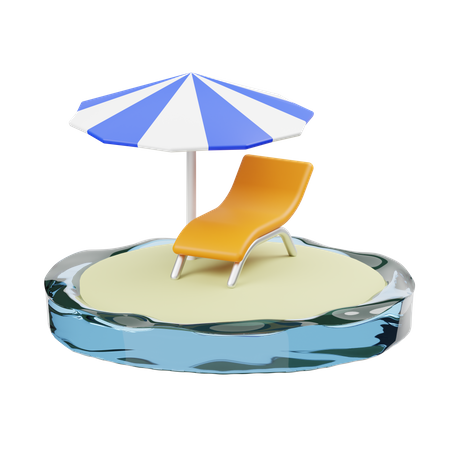 Umbrella With Beach Chair  3D Icon