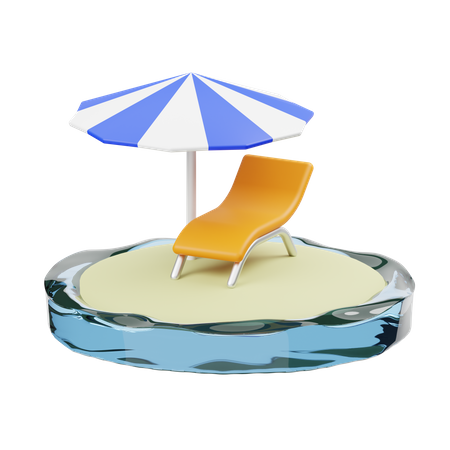 Umbrella With Beach Chair 3D Icon