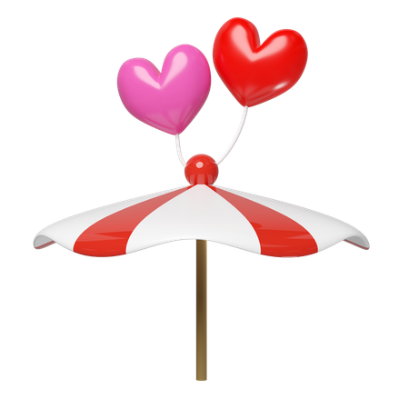 Umbrella with heart balloons  3D Icon