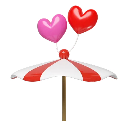 Umbrella with heart balloons  3D Icon