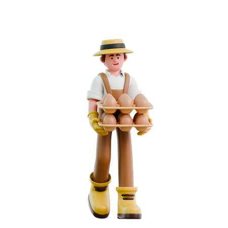 Un agriculteur transportant un plateau d'œufs  3D Icon