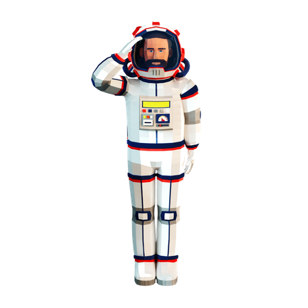L'astronaute en combinaison spatiale salue comme un soldat  3D Illustration