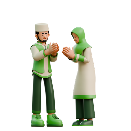 Un couple de Ramadan s'excuse mutuellement  3D Illustration