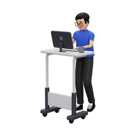 Un employé travaille sur un ordinateur de bureau  3D Icon