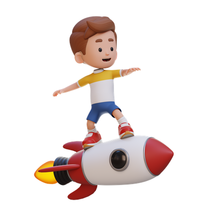 Un enfant debout sur une fusée en train de faire un tour en fusée  3D Icon
