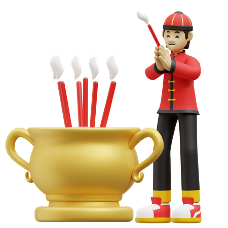 Un garçon chinois prie  3D Icon