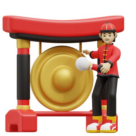 Un garçon chinois sonne la cloche  3D Icon
