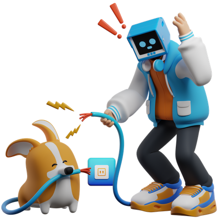 Un hombre atrapa a un perro comiendo un alambre  3D Icon