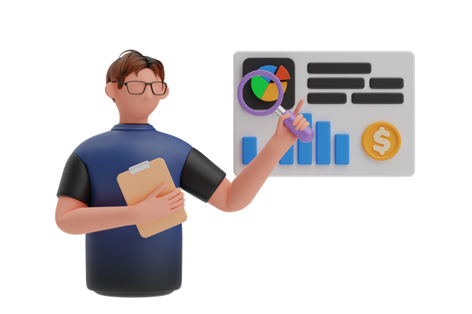 L'homme d'affaires analyse le rapport financier  3D Illustration