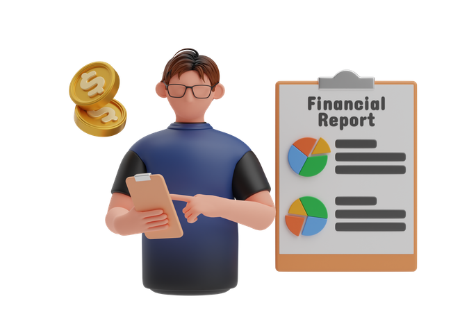 L'homme d'affaires consulte le rapport financier  3D Illustration