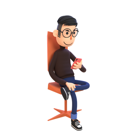 Un homme d'affaires utilise un smartphone assis sur une chaise de bureau  3D Icon