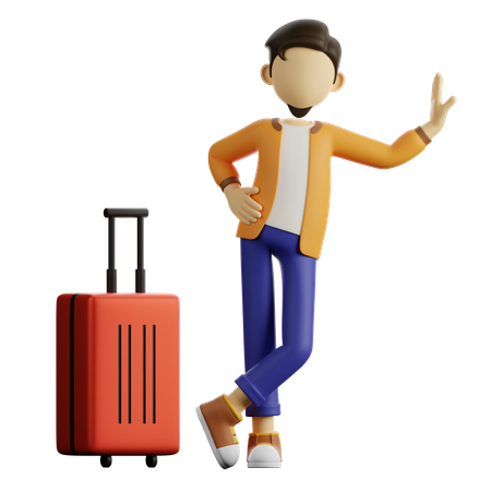 Un homme debout près de ses bagages  3D Illustration