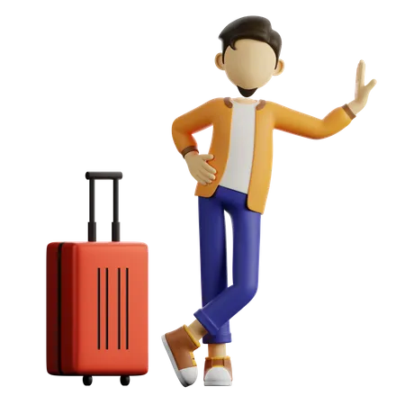 Un homme debout près de ses bagages  3D Illustration