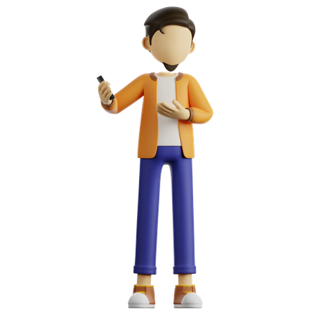 Un homme tenant un smartphone  3D Illustration