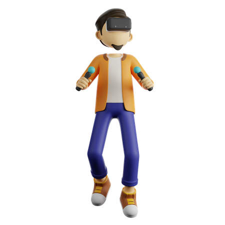 Un homme utilisant la réalité virtuelle  3D Illustration