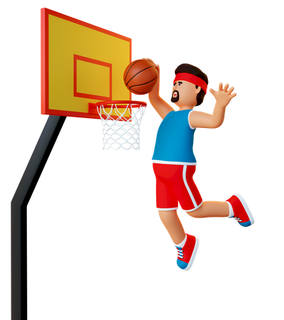 Un joueur de basket-ball lance le ballon dans le cerceau  3D Icon